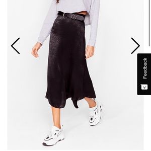 Black satin midi skirt